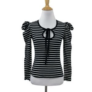 Porridge Top Womens XXS Black White Striped Puff Sleeve Keyhole Anthropologie